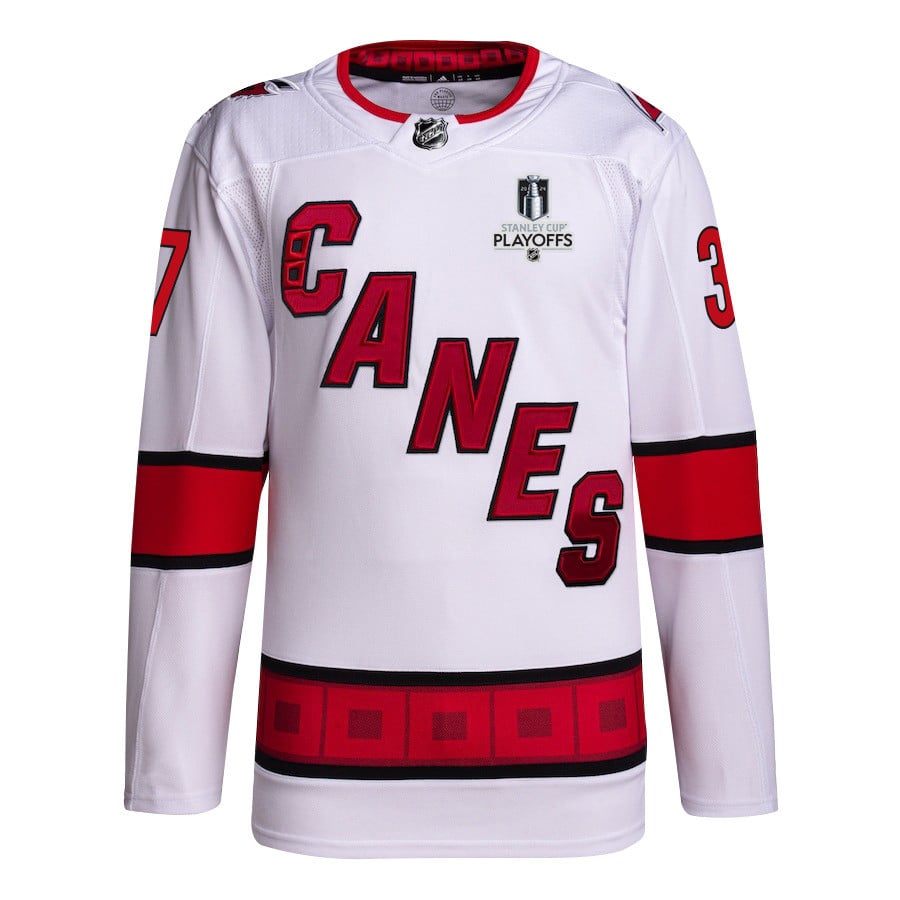 Andrei Svechnikov 37 Carolina Hurricanes 2024 Playoffs Patch Away White NHL Jersey Men's