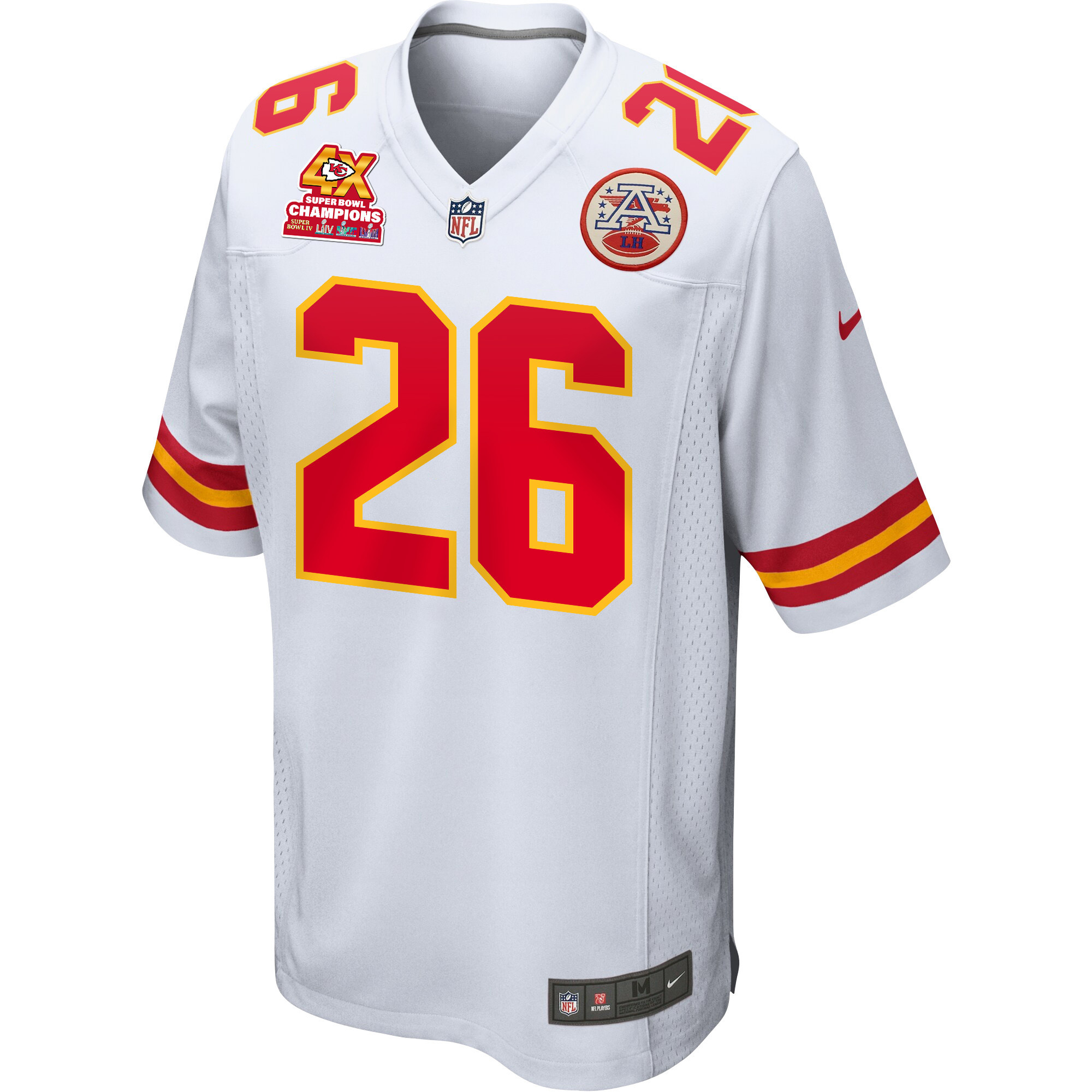 Deon Bush 26 Kansas City Chiefs Super Bowl LVIII Champions 4X Game White NFL Jersey Men's