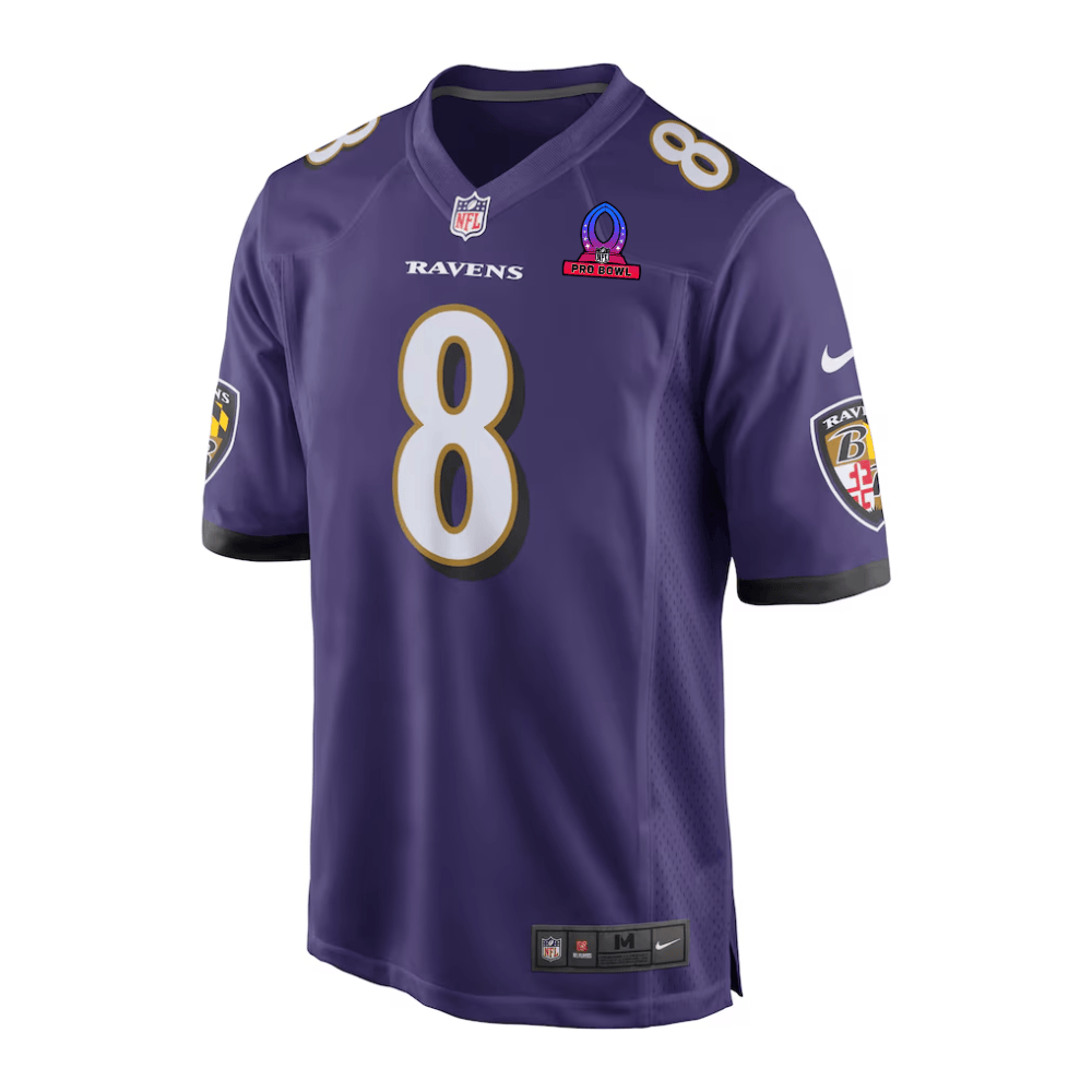 Lamar Jackson 8 Baltimore Ravens 2025 Pro Bowl Patch Game Purple NFL Jersey Men's