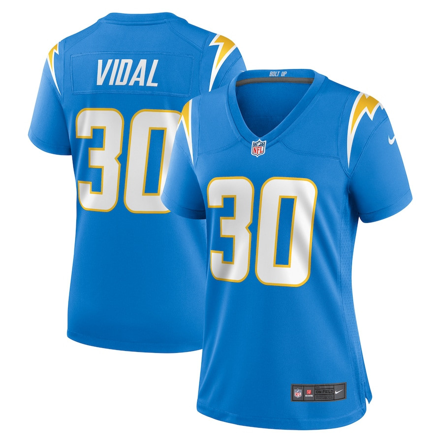 Kimani Vidal 30 Los Angeles Chargers Game Powder Blue NFL Jersey Women's