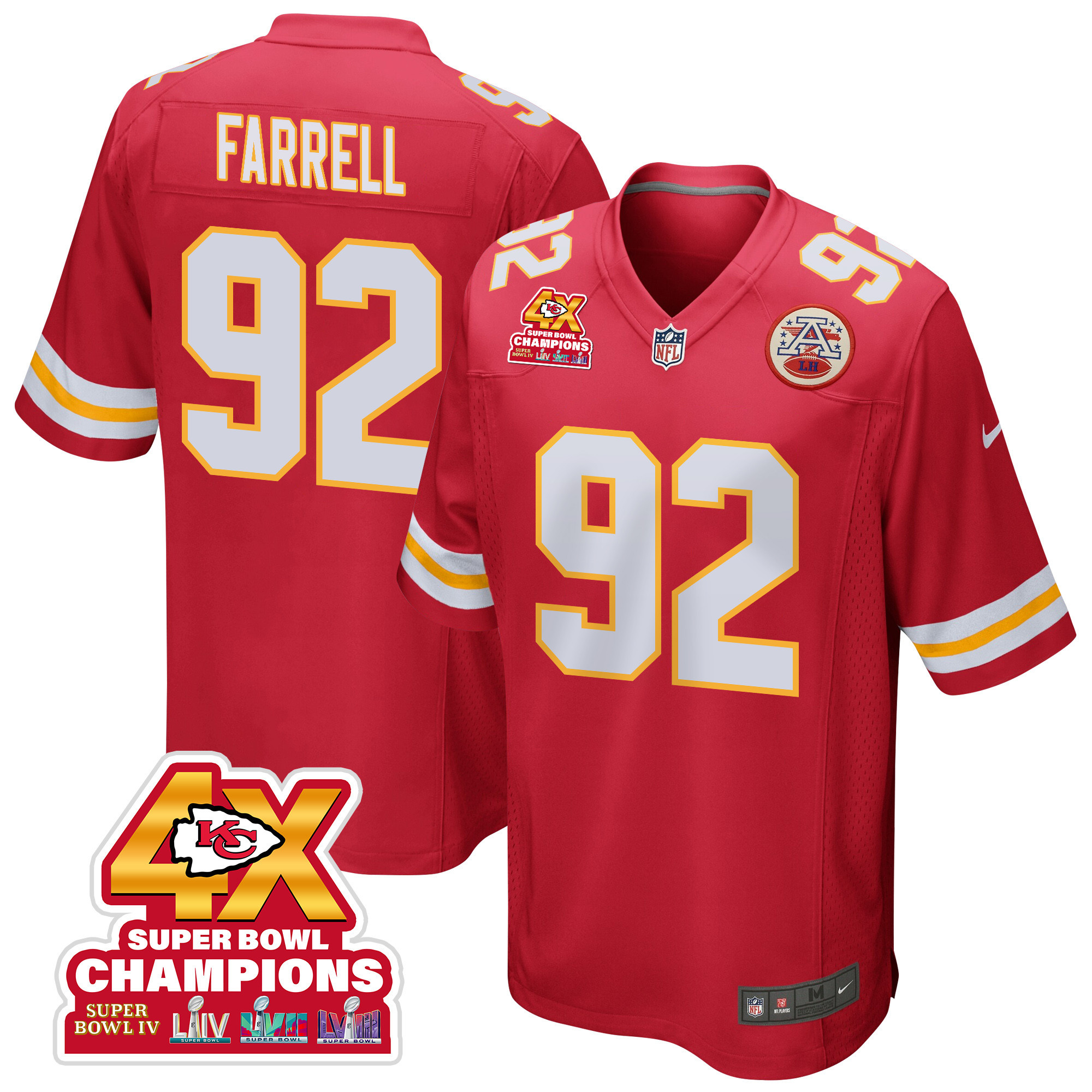 Neil Farrell 92 Kansas City Chiefs Super Bowl LVIII Champions 4X Game Red NFL Jersey Men's