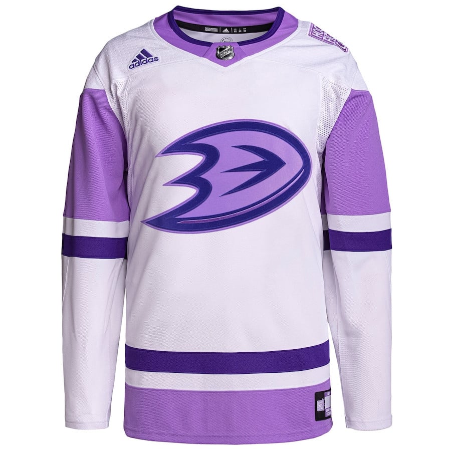 Anaheim Ducks Fights Cancer Primegreen Custom White/Purple NHL Jersey Men's