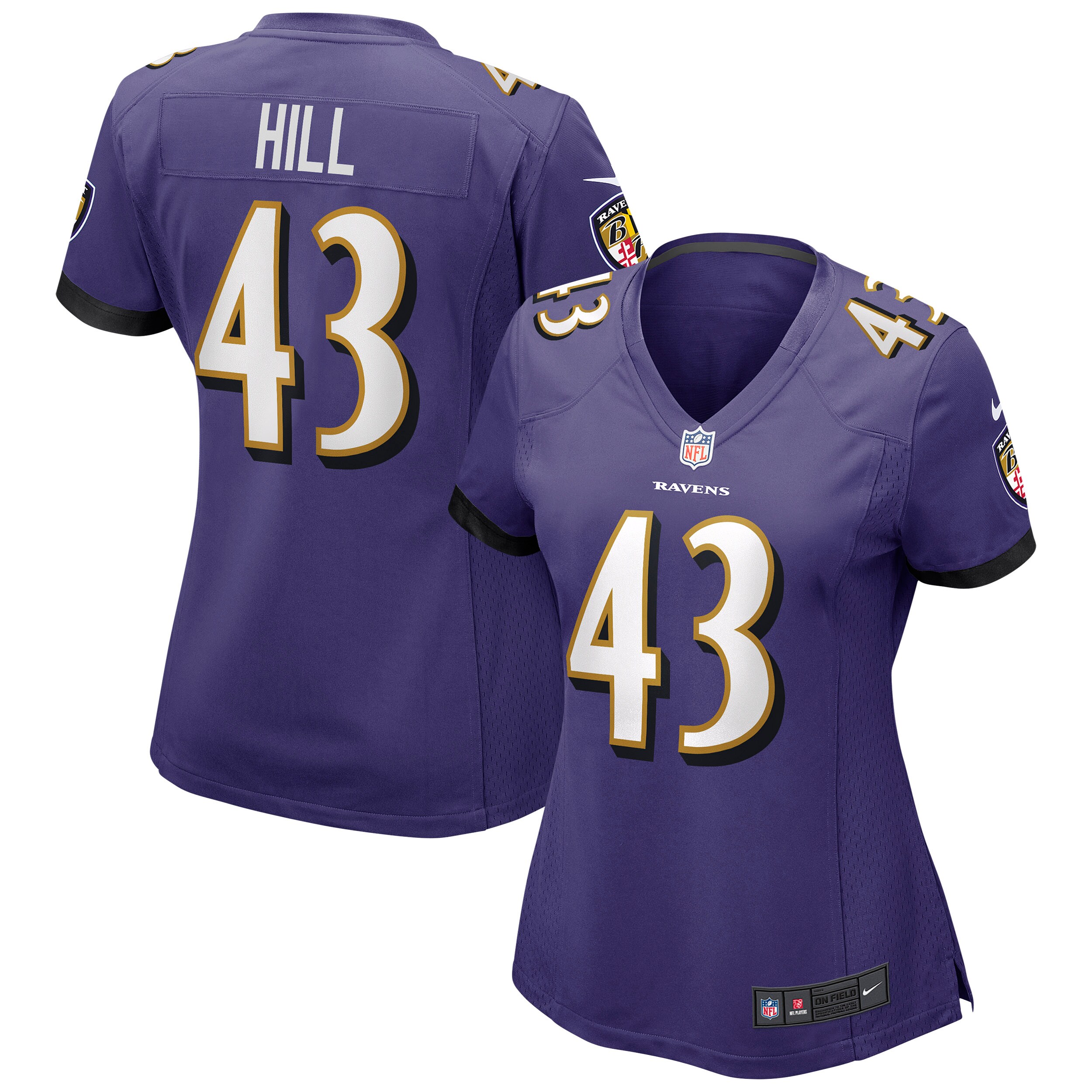 Baltimore Ravens Justice Hill Purple Game NFL Jersey Women's