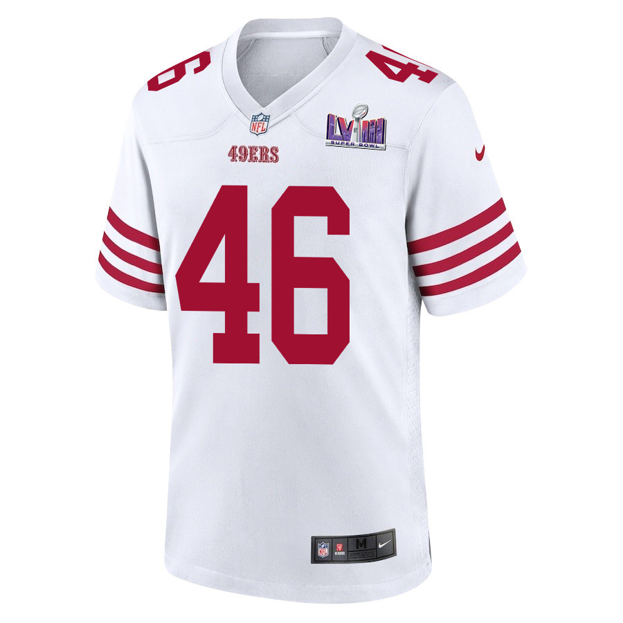 Taybor Pepper 46 San Francisco 49ers Super Bowl LVIII Patch Game White NFL Jersey Men's