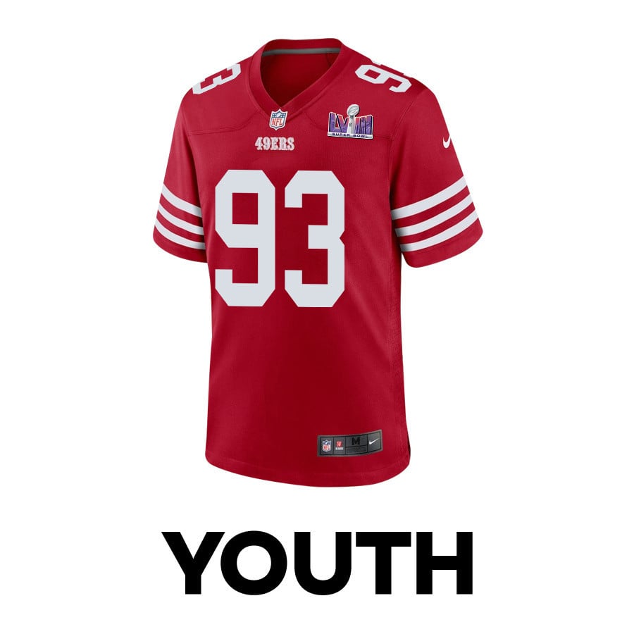 Kalia Davis 93 San Francisco 49ers Super Bowl LVIII Patch Game Scarlet NFL Jersey Youth