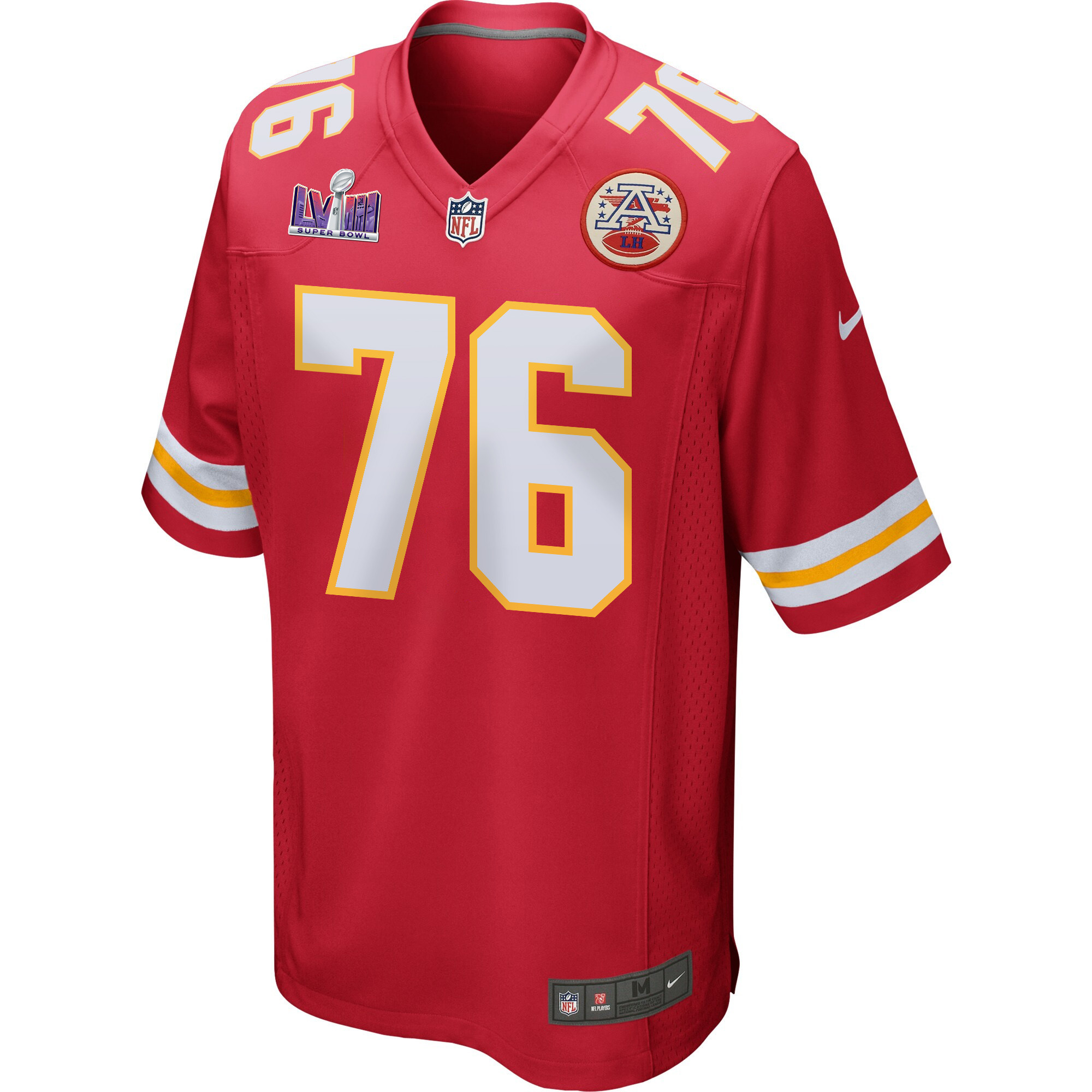 Prince Tega Wanogho 76 Kansas City Chiefs Super Bowl LVIII Patch Game Red NFL Jersey Men's