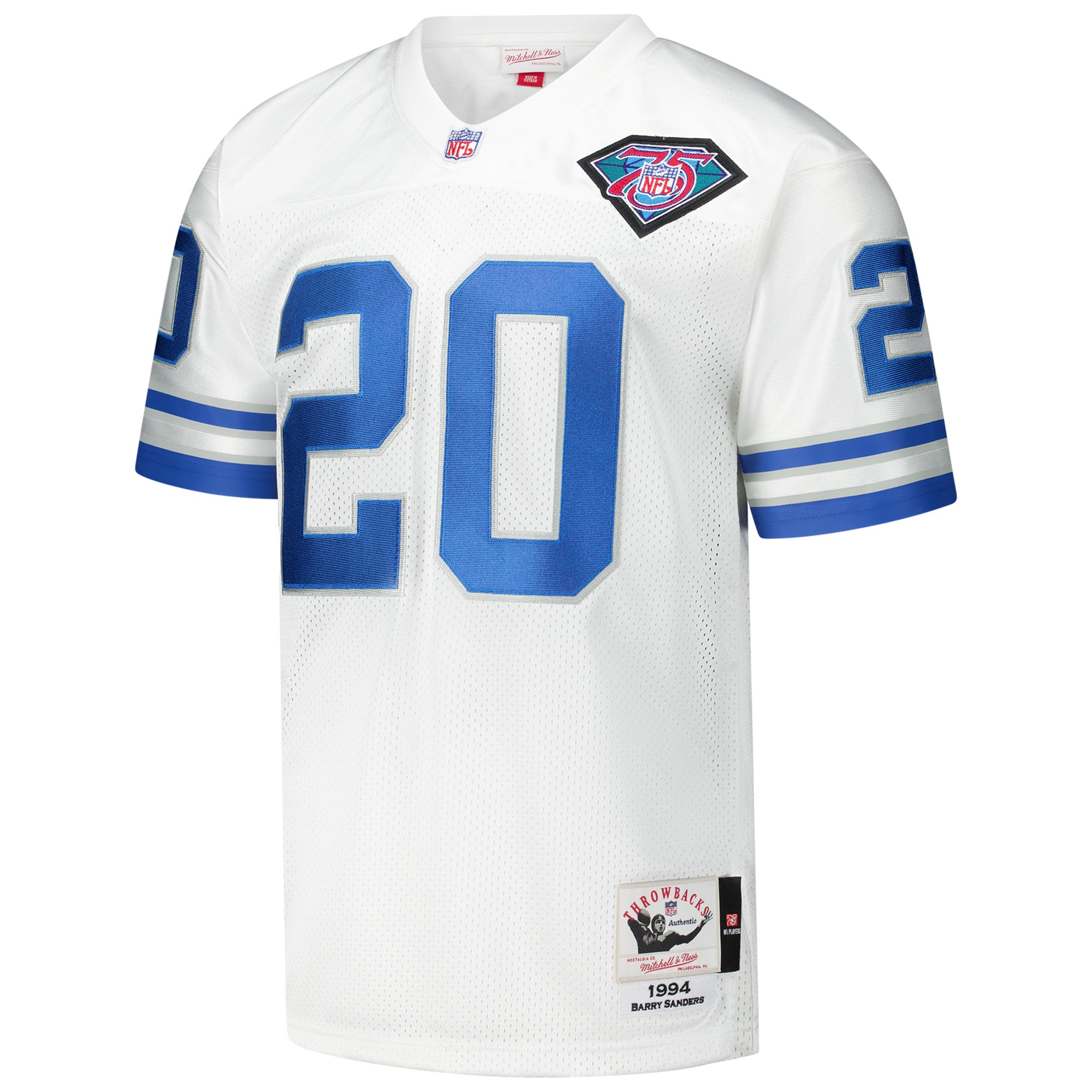 Detroit Lions 1994 Barry Sanders Mitchell Ness White Throwback Retired Player NFL Jersey Men's