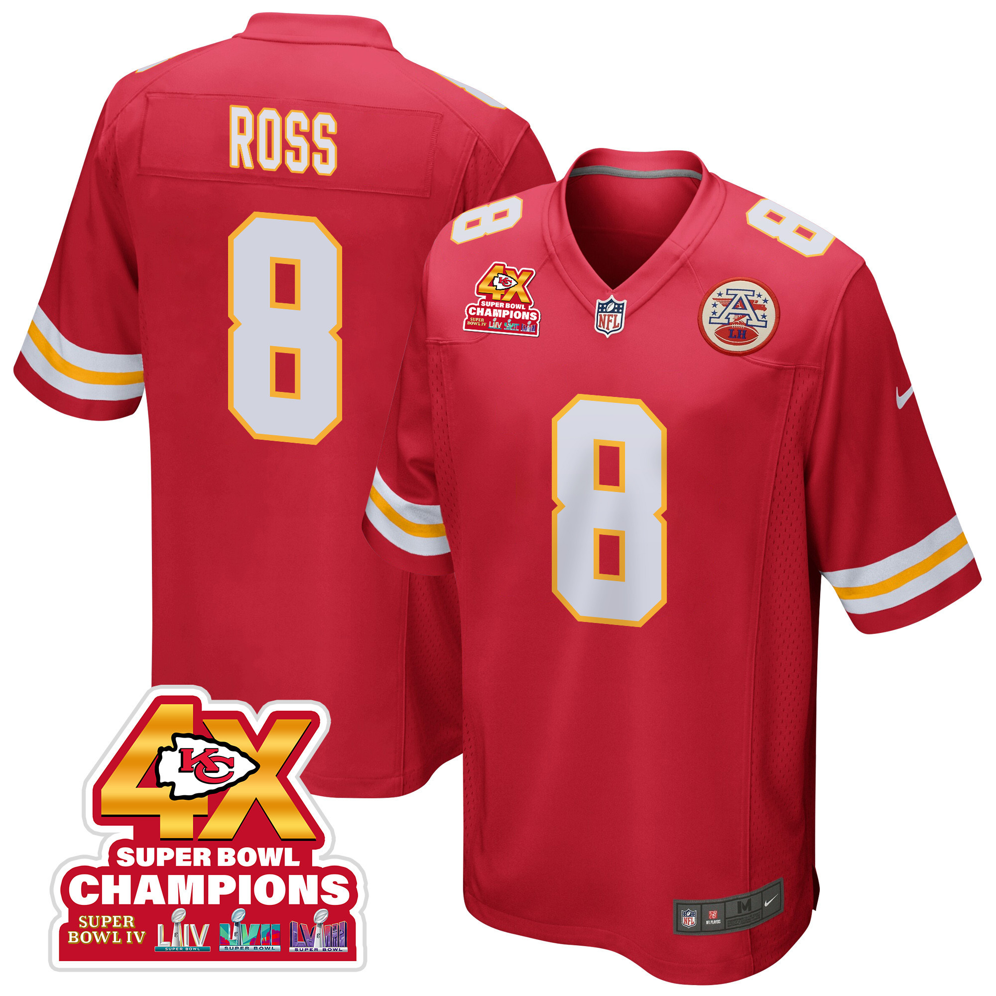 Justyn Ross 8 Kansas City Chiefs Super Bowl LVIII Champions 4X Game Red NFL Jersey Men's