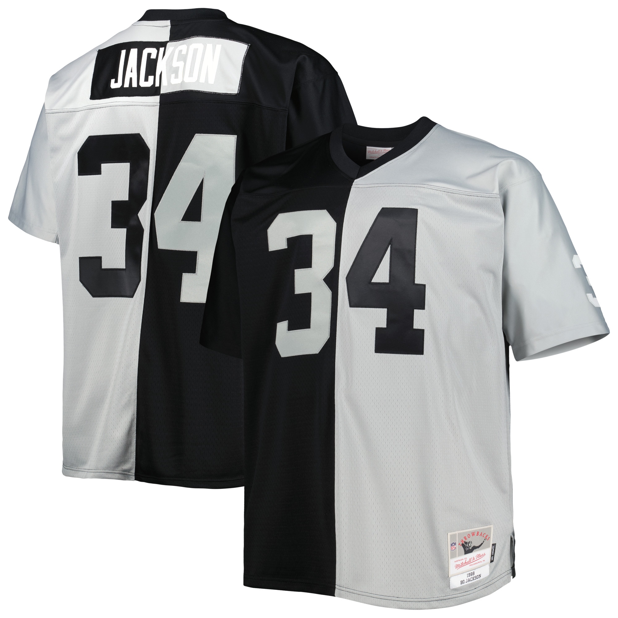 Las Vegas Raiders Bo Jackson Mitchell Ness Black/Silver Big Tall Split Legacy Retired Player NFL Jersey Men's