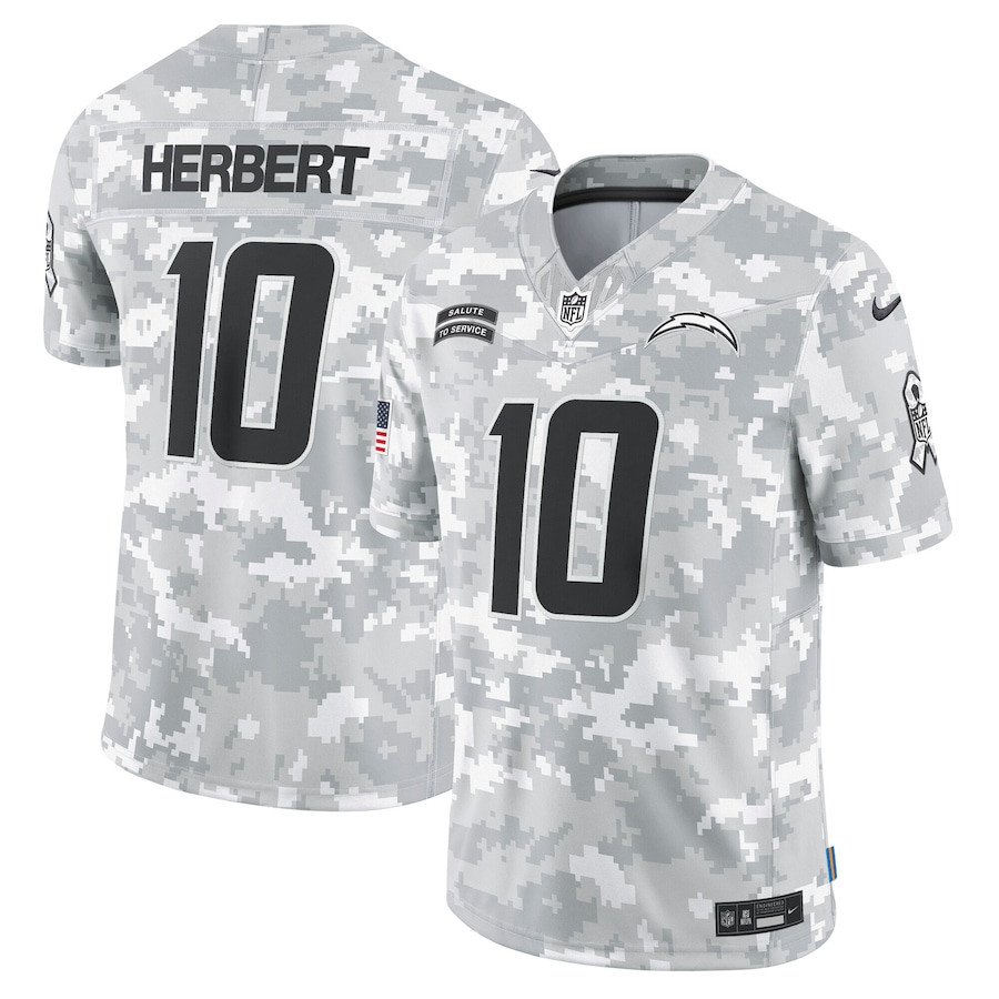 Justin Herbert 10 Los Angeles Chargers 2024 Salute to Service Limited Arctic Camo NFL Jersey Men's