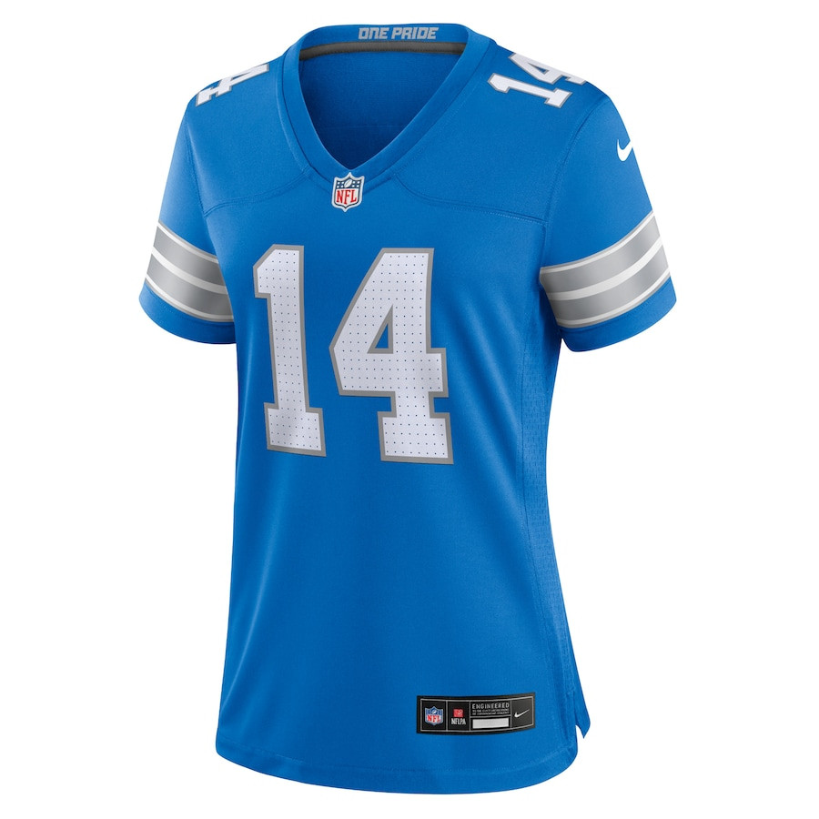 Amon-Ra St. Brown 14 Detroit Lions Team Game Blue NFL Jersey Women's