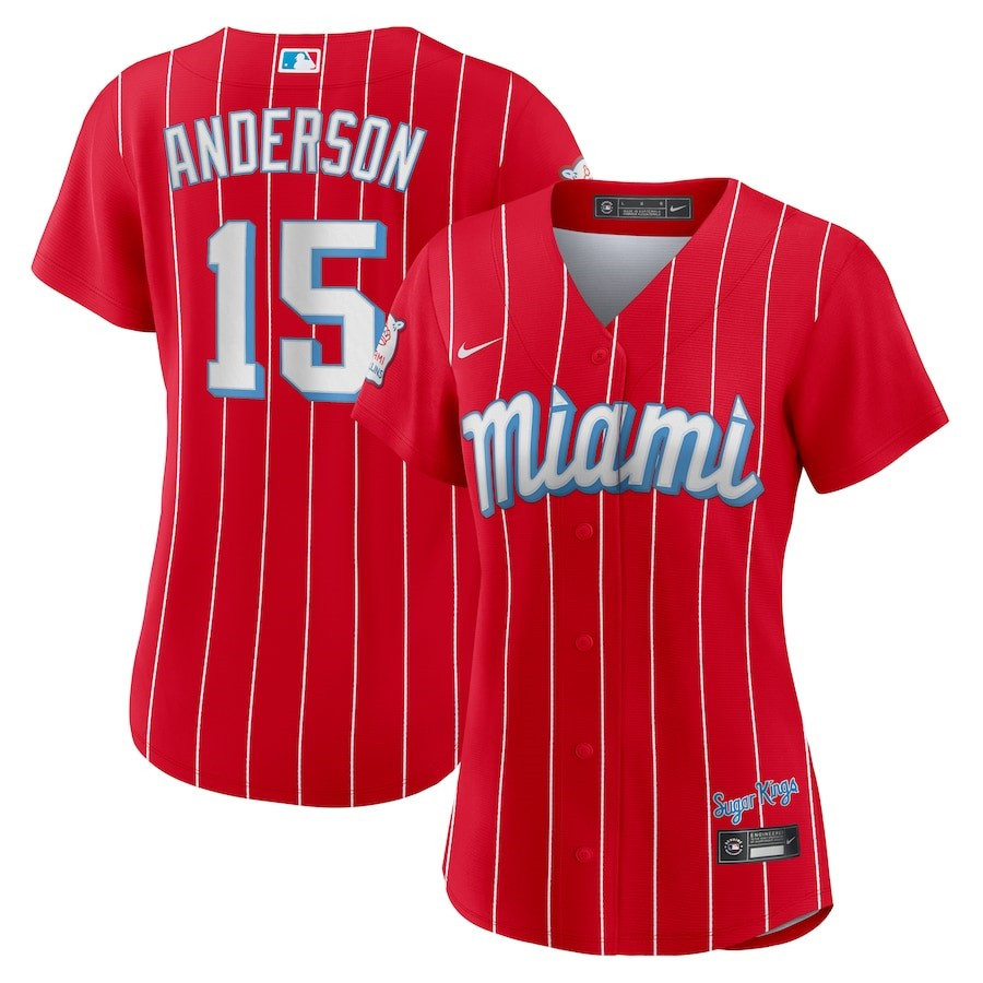 Brian Anderson 15 Miami Marlins City Connect Player Red MLB Jersey Women's