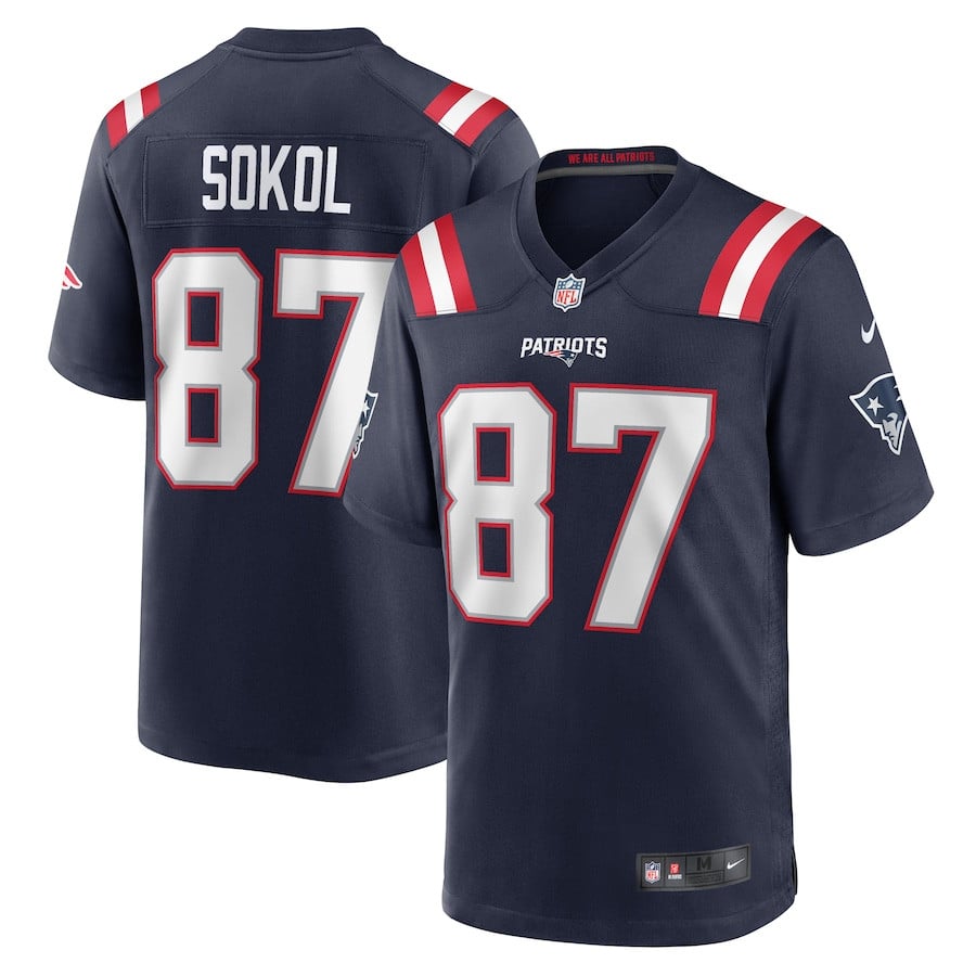 Matt Sokol 87 New England Patriots Game Navy NFL Jersey Men's