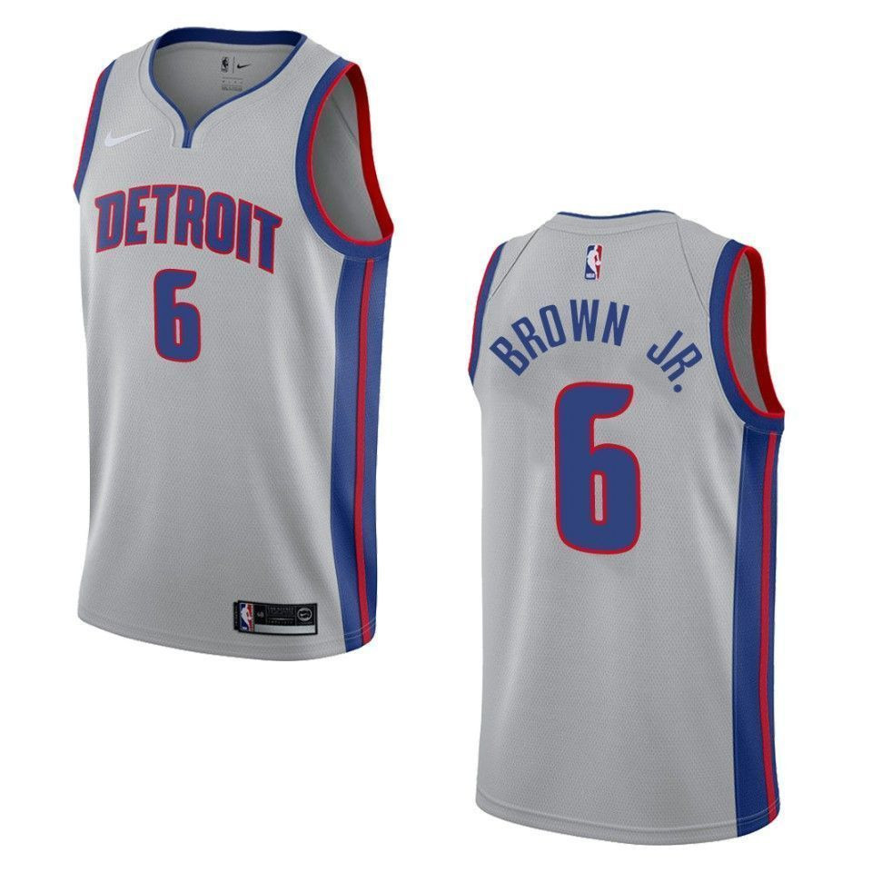 Detroit Pistons 6 Bruce Brown Jr. Statement Swingman Gray NBA Jersey Men's