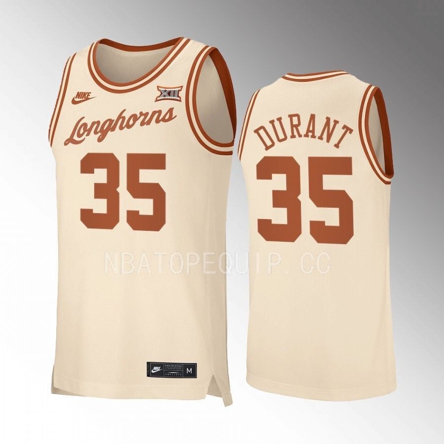 Texas Longhorns Kevin Durant 35 Retro Cream Uniform NCAA Jersey Men's