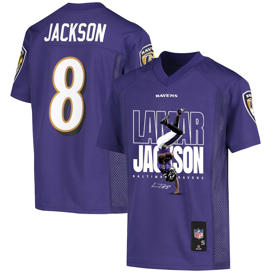 Lamar Jackson 8 Baltimore Ravens Lamar the Merrier Game Purple NFL Jersey Youth