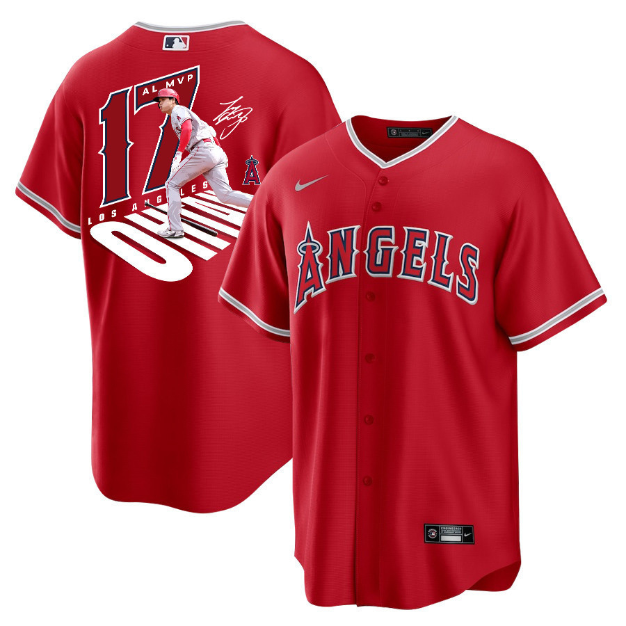 Shohei Ohtani 17 Los Angeles Angels Signed Number 2023 Alternate Player Red MLB Jersey Men's