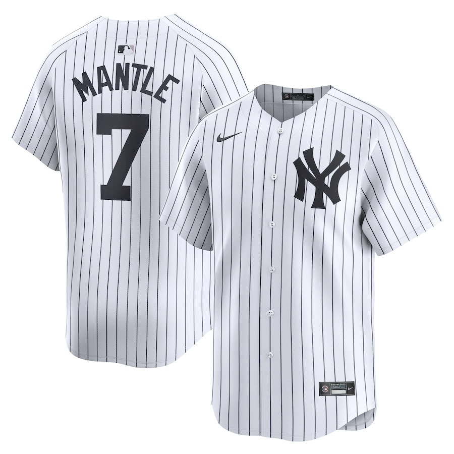 Mickey Mantle 7 New York Yankees Home Limited Player White MLB Jersey Men's