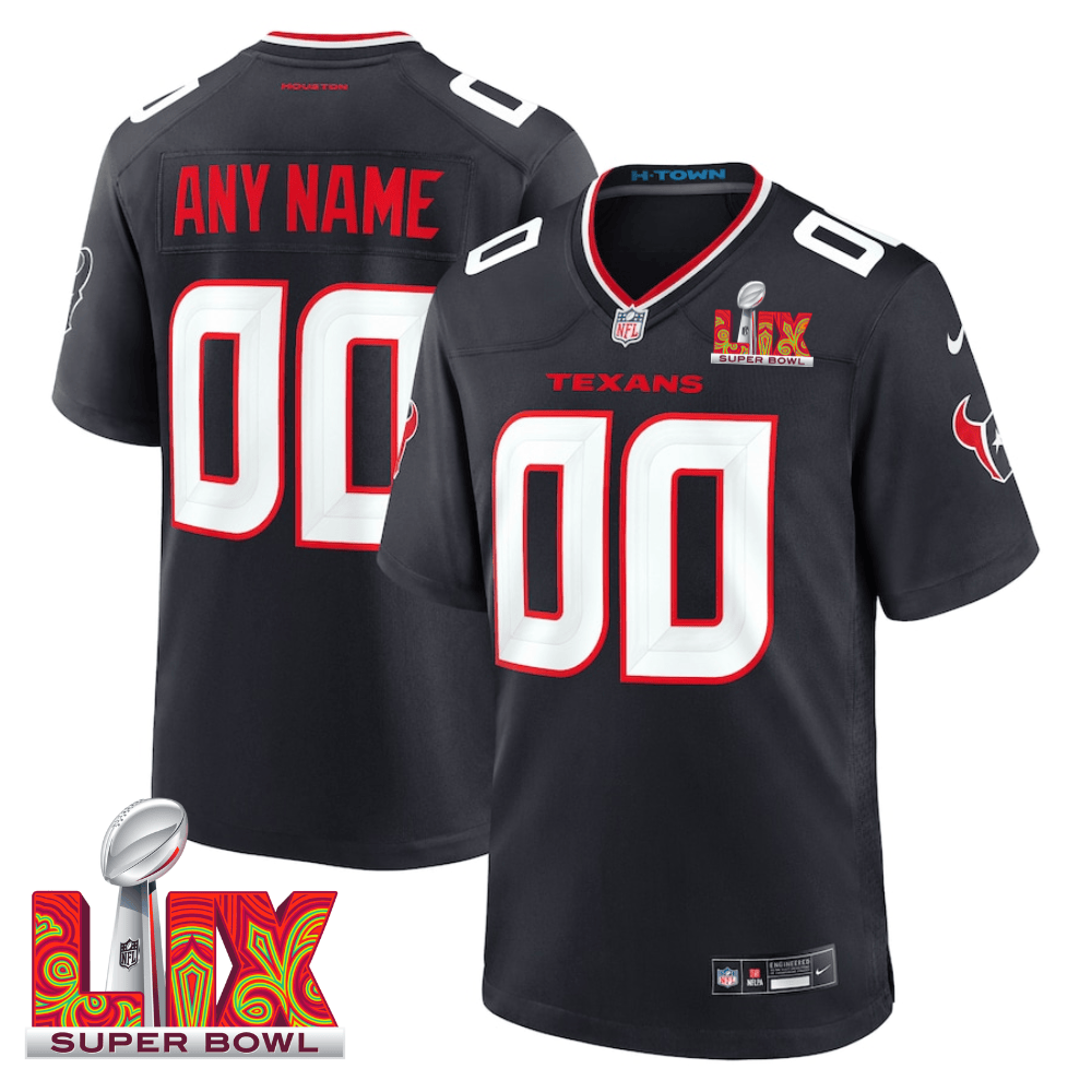 Houston Texans Super Bowl LIX Patch Game Custom Navy NFL Jersey Men's