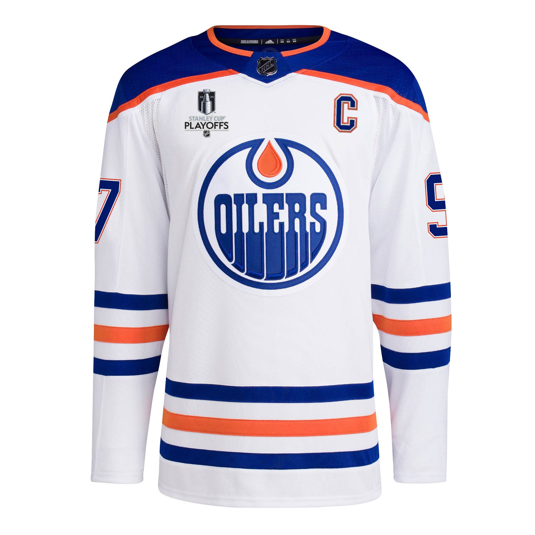 Connor McDavid 97 Edmonton Oilers 2024 Playoffs Patch Away White NHL Jersey Men's