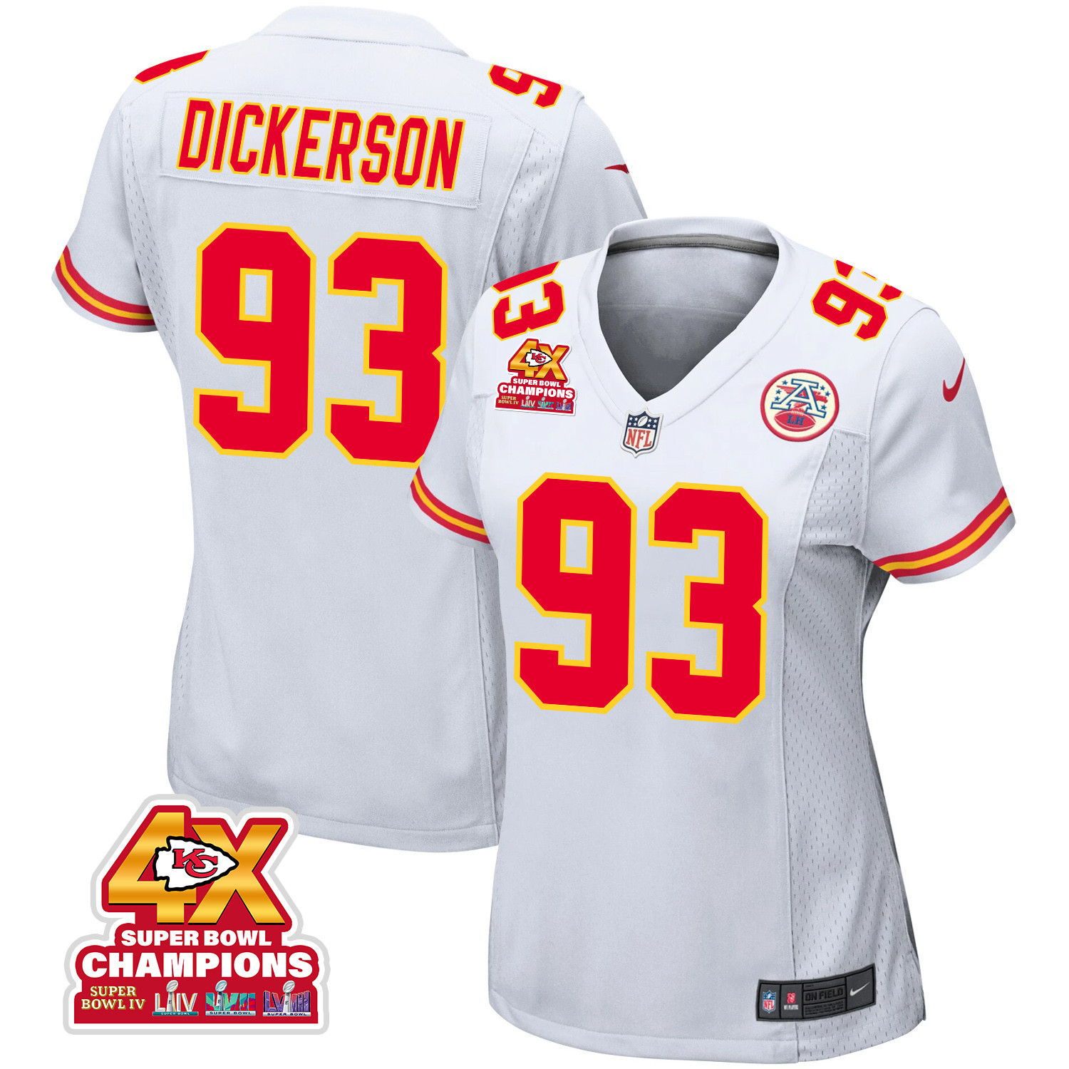 Matt Dickerson 93 Kansas City Chiefs Super Bowl LVIII Champions 4X Game White NFL Jersey Women's