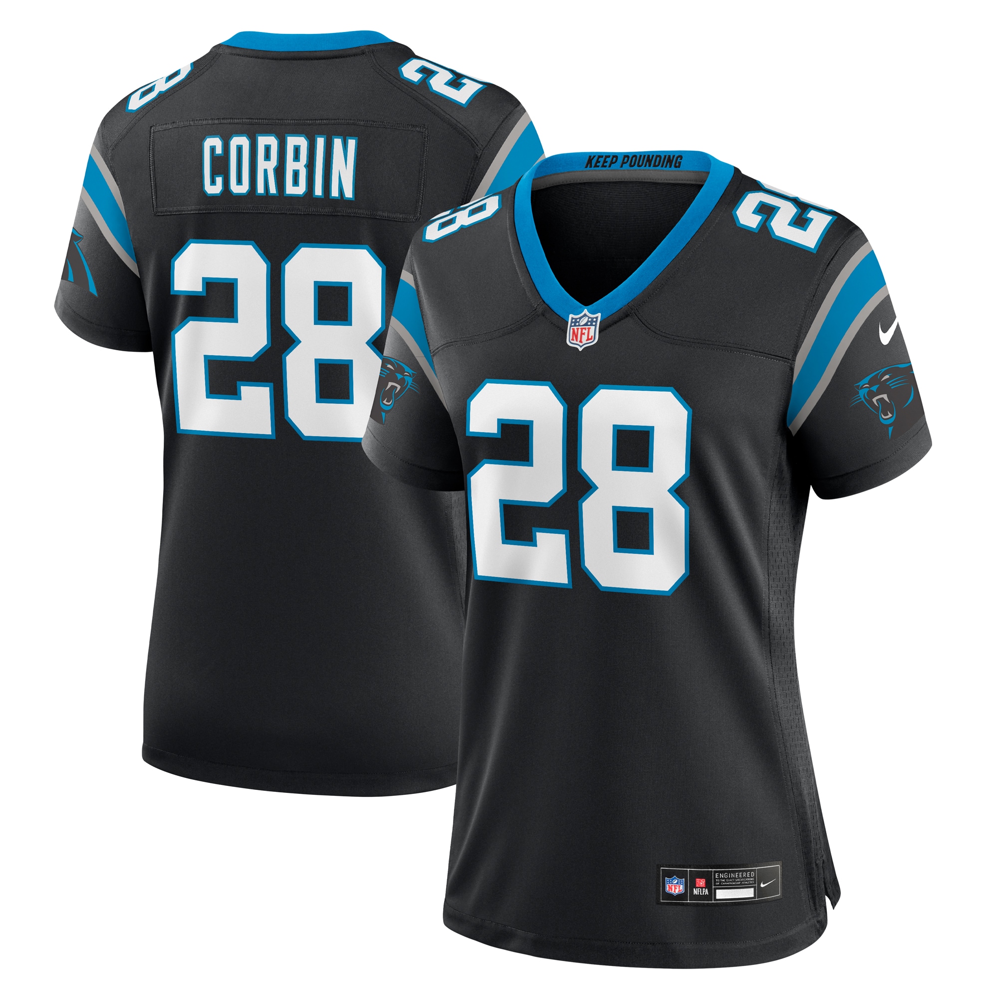Carolina Panthers Jashaun Corbin Black Team Game NFL Jersey Women's
