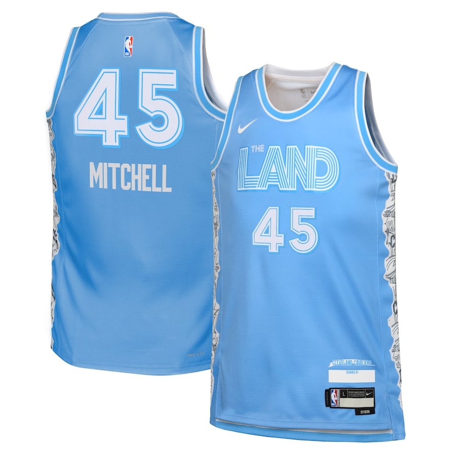 Donovan Mitchell 45 Cleveland Cavaliers 2024/25 Swingman Playe City Edition Light Blue NBA Jersey Youth