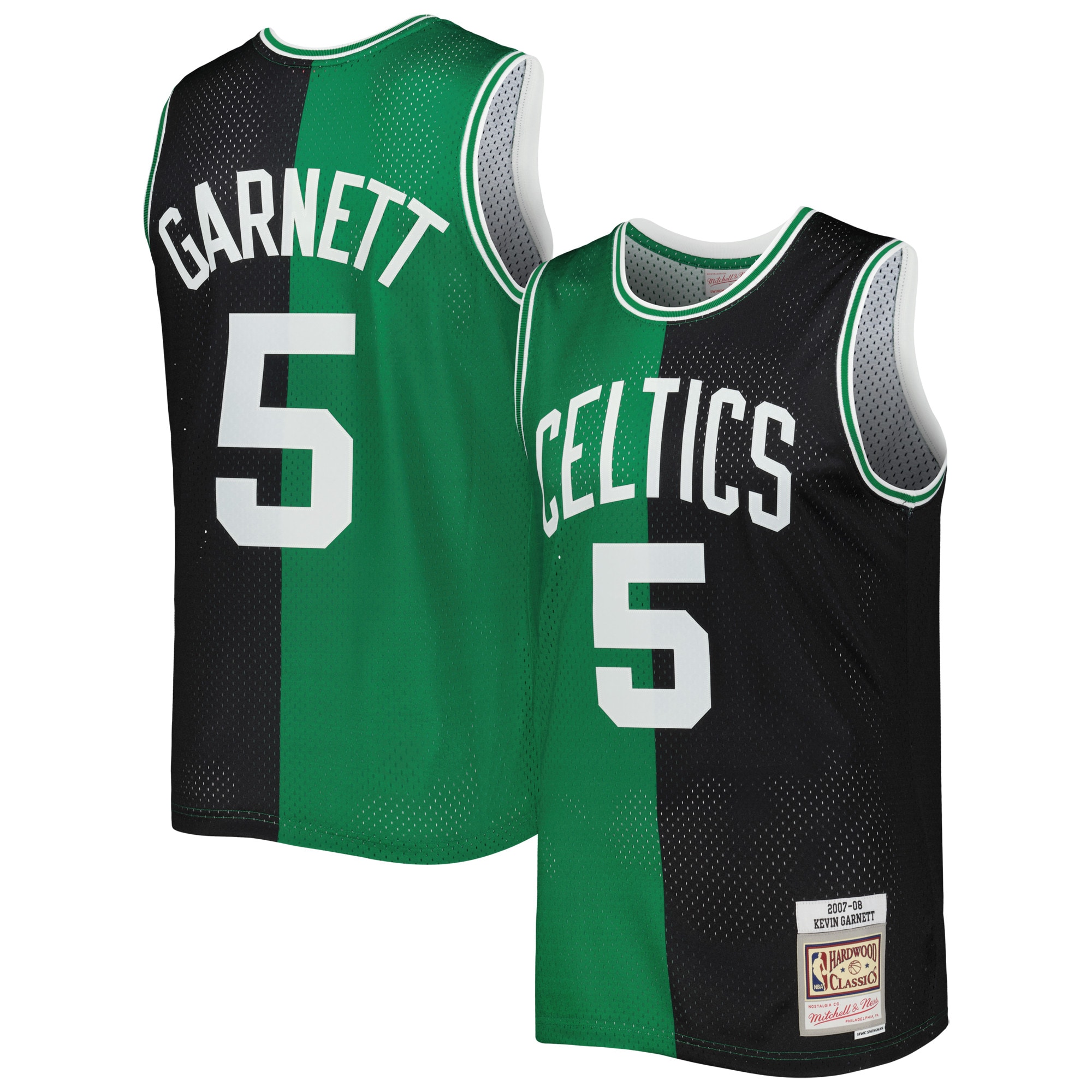 Mitchell Ness Kevin Garnett Black/Kelly Green Boston Celtics Hardwood Classics 2007/08 Split Swingman NBA Jersey Men's