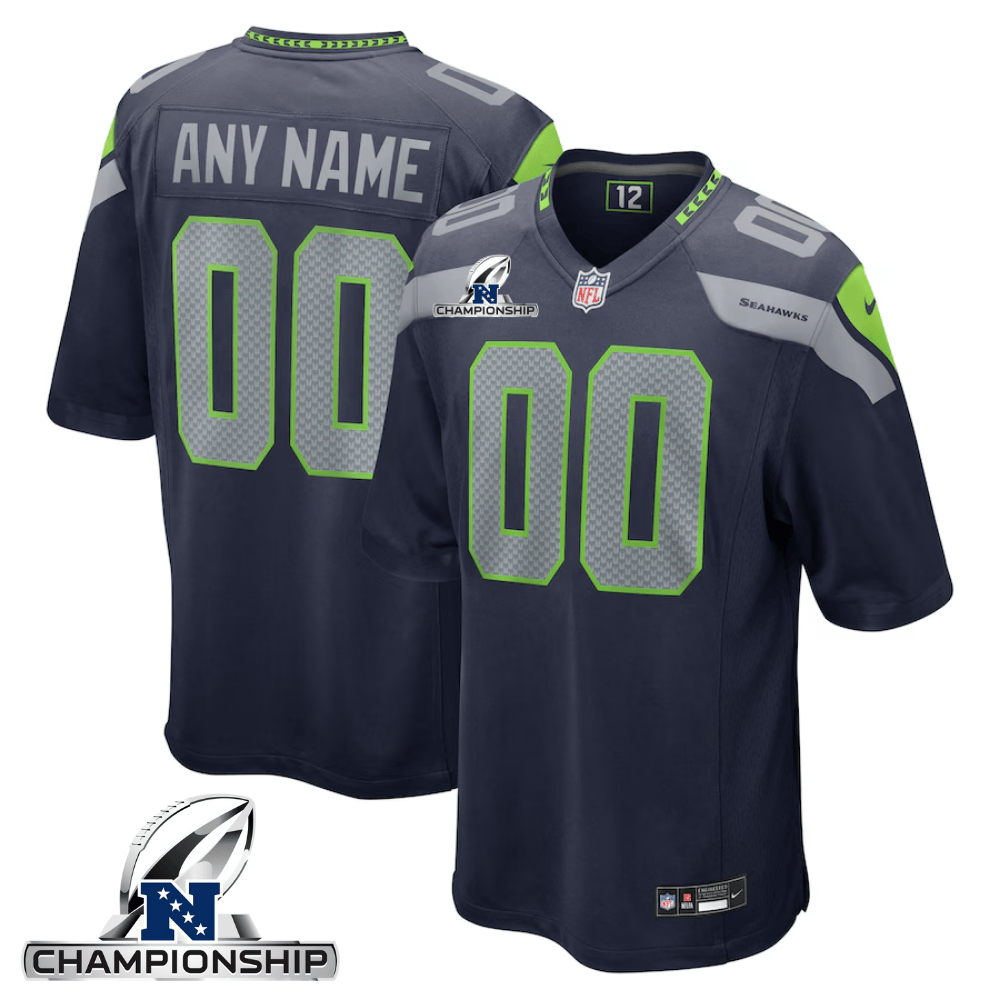 Seattle Seahawks AFC Championship Patch Game Custom College Navy NFL Jersey Men's