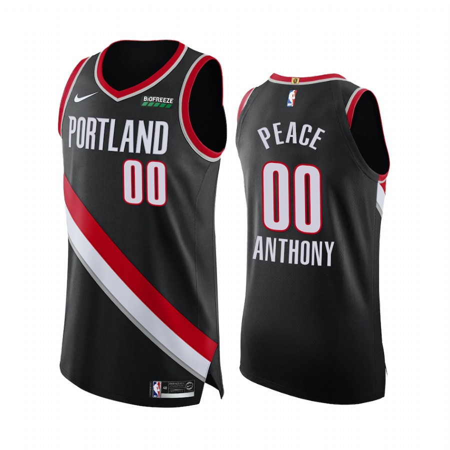 Carmelo Anthony 00 Portland Trail Blazers Black Social Justice Peace NBA Jersey Men's