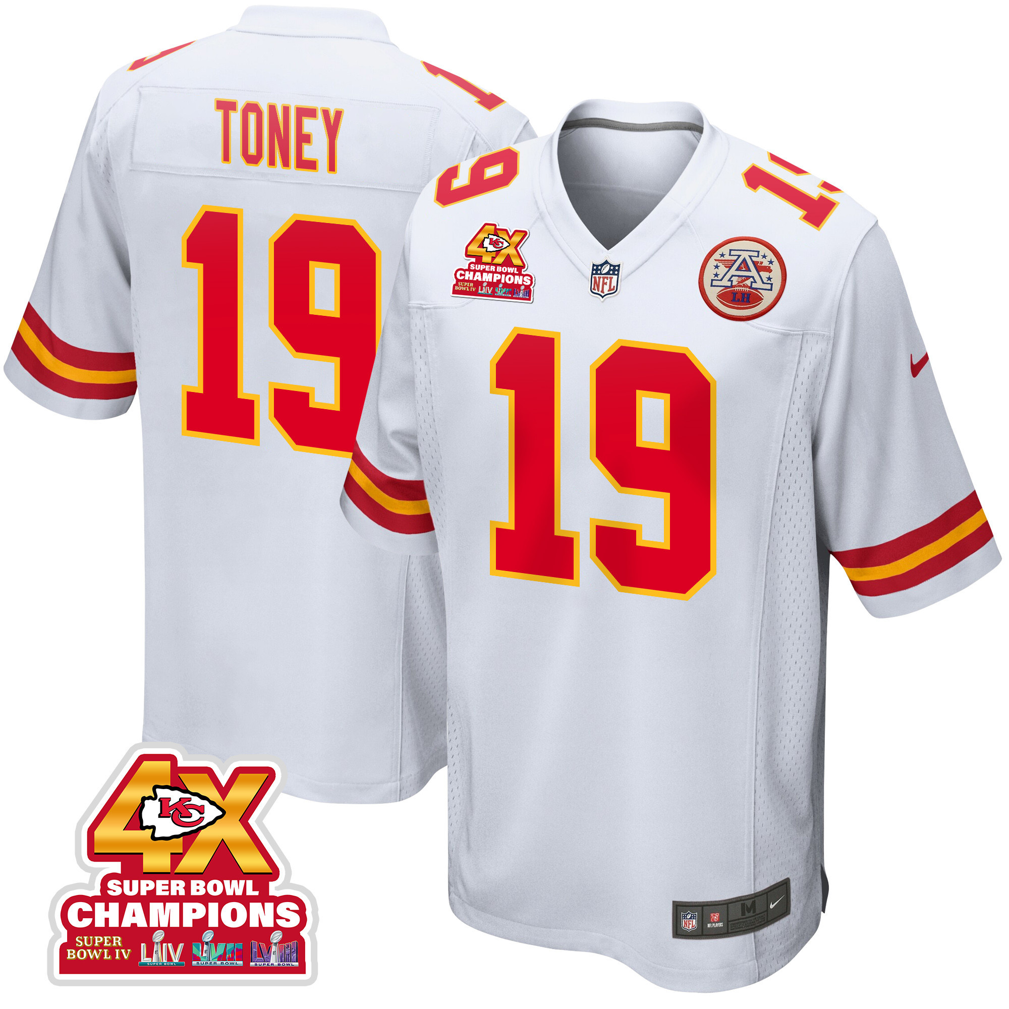 Kadarius Toney 19 Kansas City Chiefs Super Bowl LVIII Champions 4X Game White NFL Jersey Men's