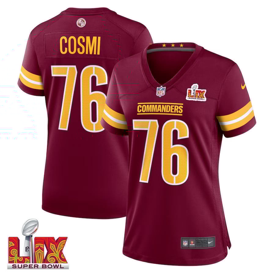 Sam Cosmi #76 Washington Commanders Super Bowl LIX Burgundy NFL Jersey Women's