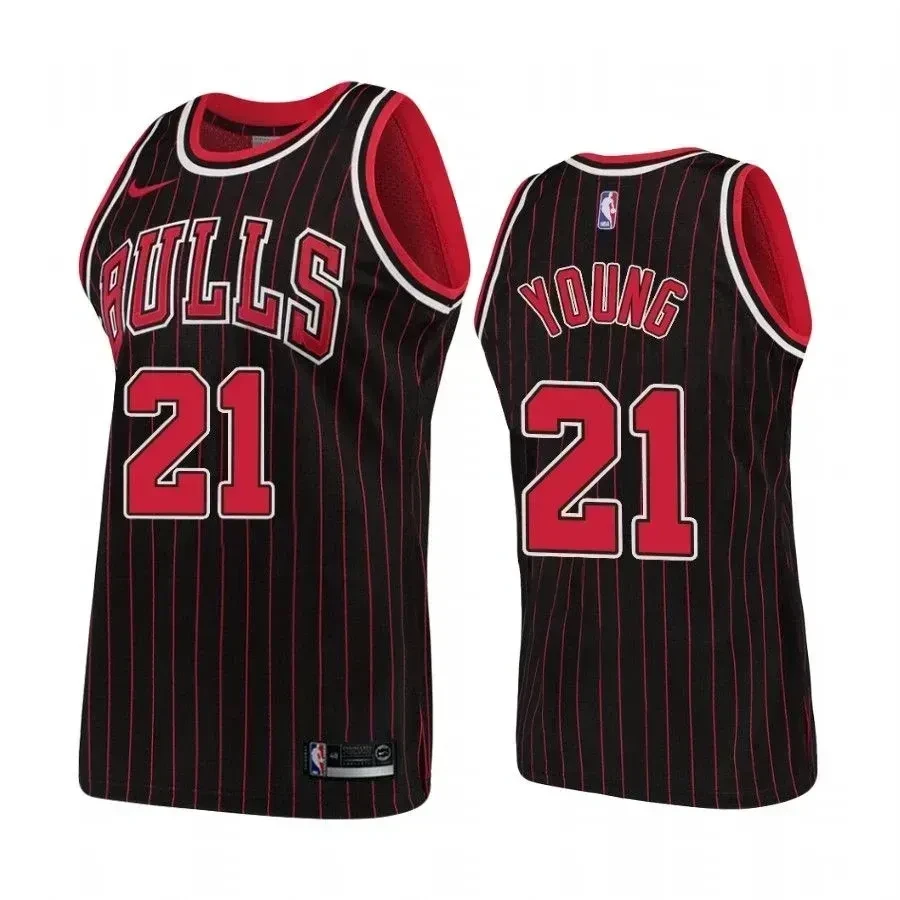 Chicago Bulls 21 Thaddeus Young Hardwood Classics Black NBA Jersey Men's