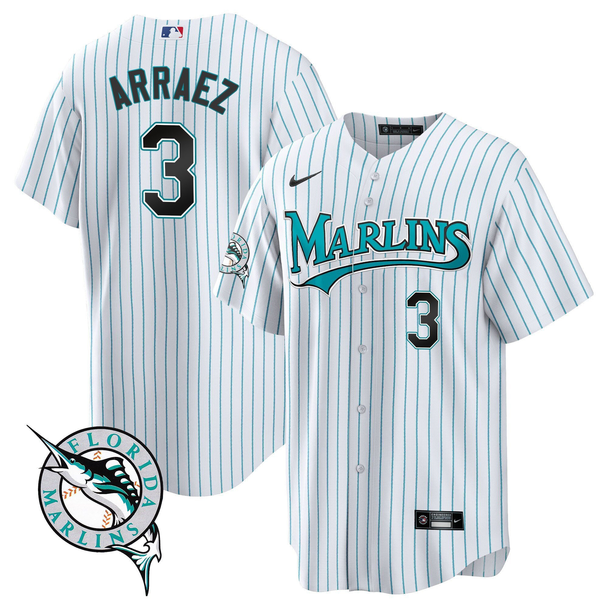 Luis Arraez 3 Miami Marlins Throwback White MLB Jersey Men's