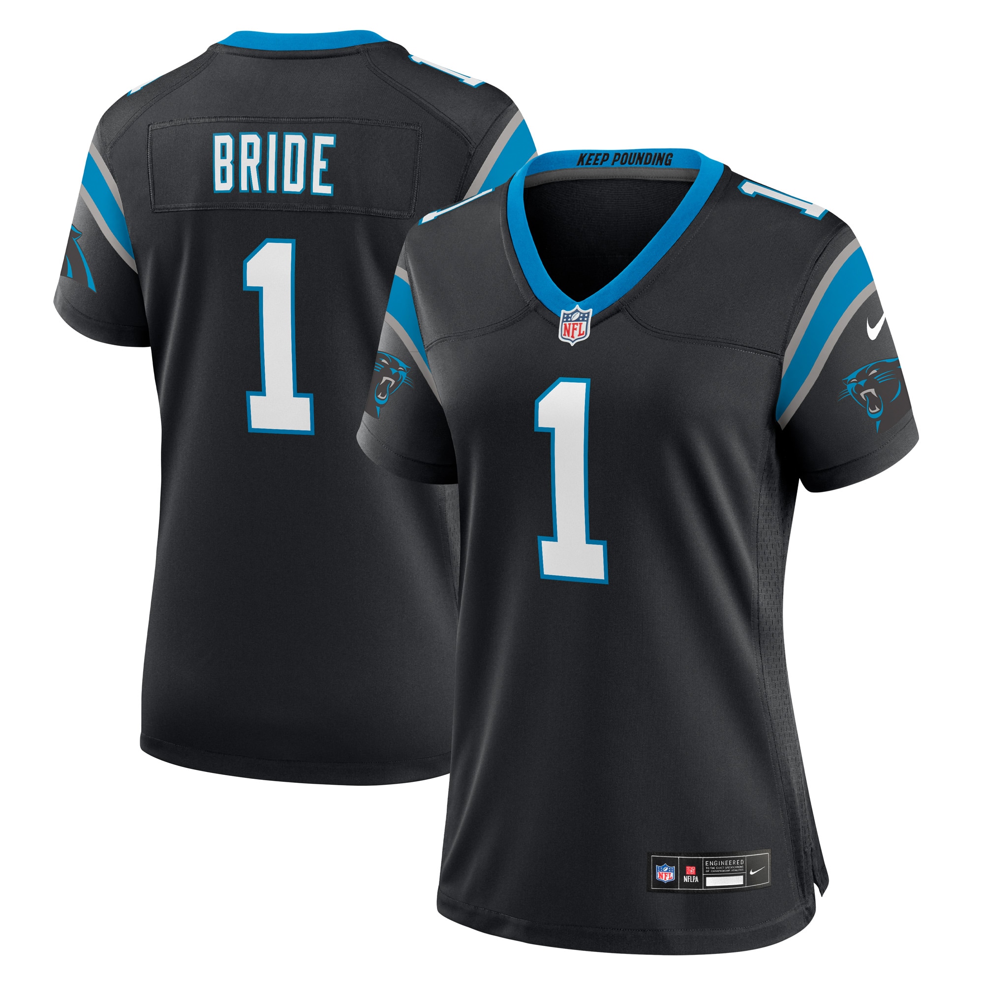 Carolina Panthers Number 1 Bride Black Game NFL Jersey Women's