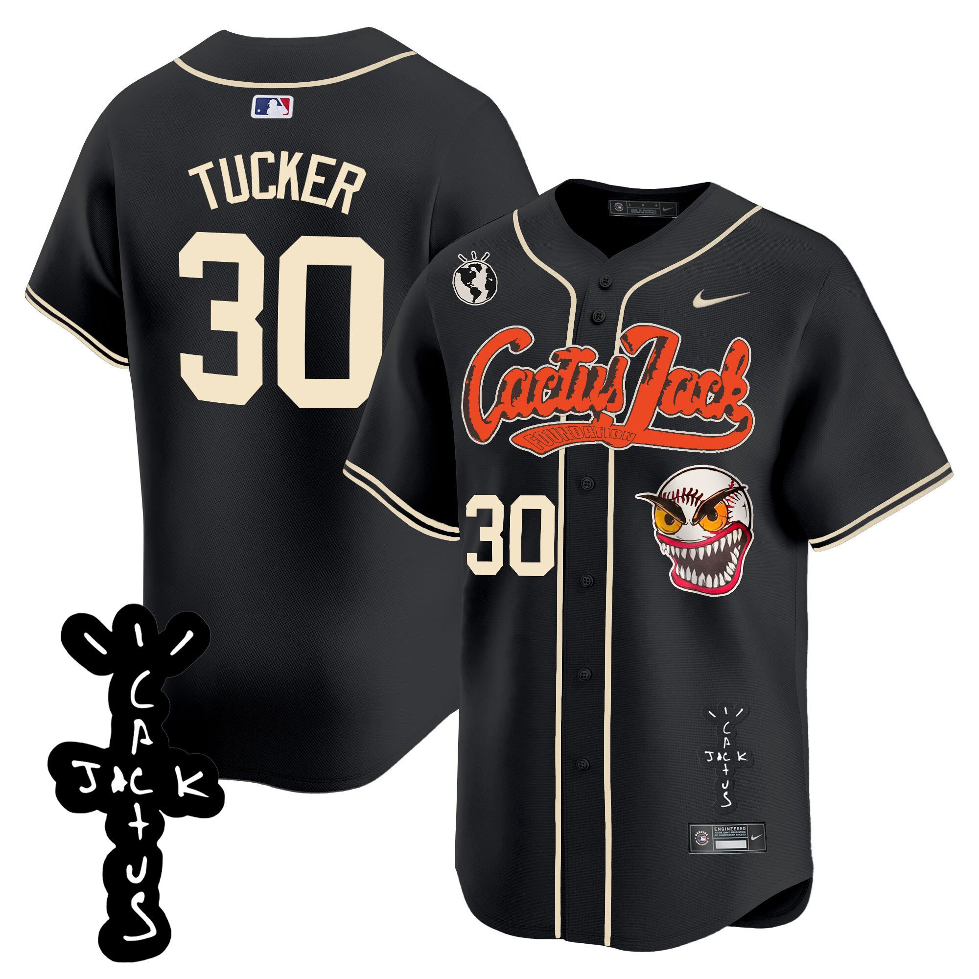 Kyle Tucker 30 Houston Astros Cactus Jack Patch V2 Black MLB Jersey Men's