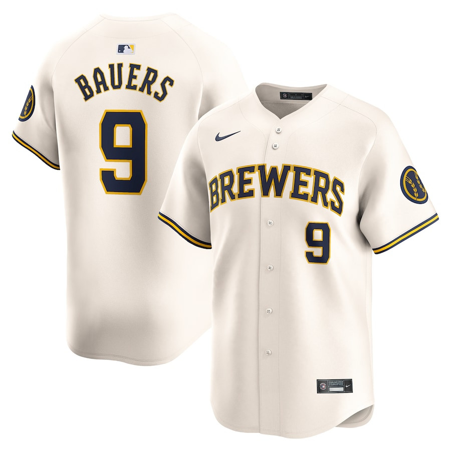 Jake Bauers 9 Milwaukee Brewers Home Limited Player Cream MLB Jersey Men's