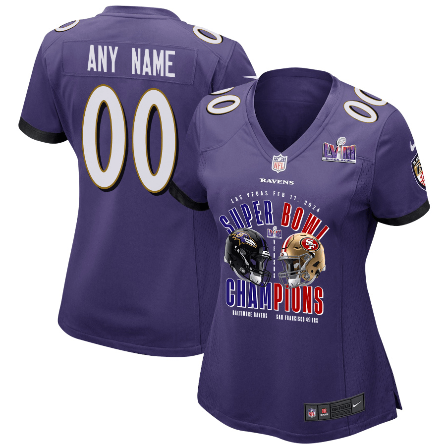 Baltimore Ravens vs. San Francisco 49ers Super Bowl LVIII Matchup Game Custom Purple NFL Jersey Women's