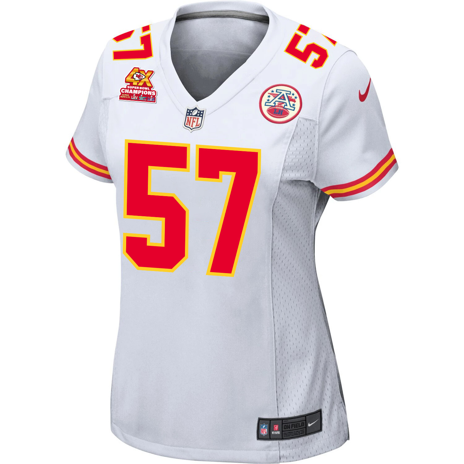 Truman Jones 57 Kansas City Chiefs Super Bowl LVIII Champions 4X Game White NFL Jersey Women's