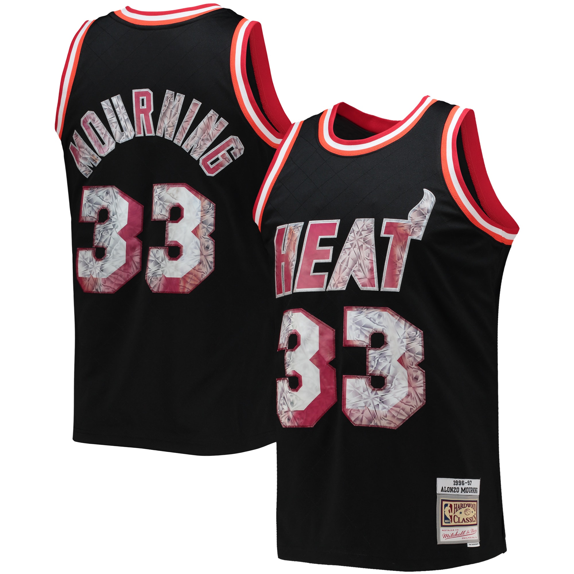 Mitchell Ness Alonzo Mourning Black Miami Heat 1996/97 Hardwood Classics 75th Anniversary Diamond Swingman NBA Jersey Men's
