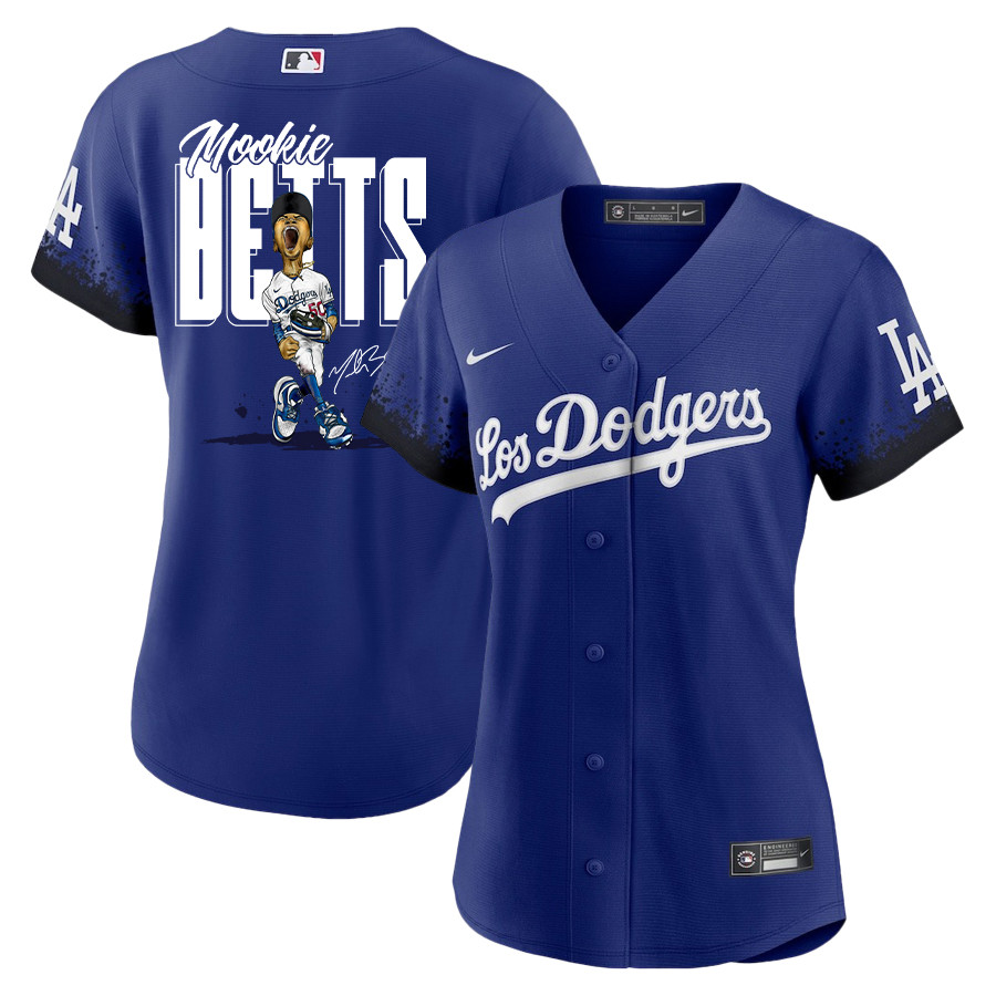 Mookie Betts 50 Los Angeles Dodgers Signed Cartoon 2023 City Connect Player Royal MLB Jersey Women's