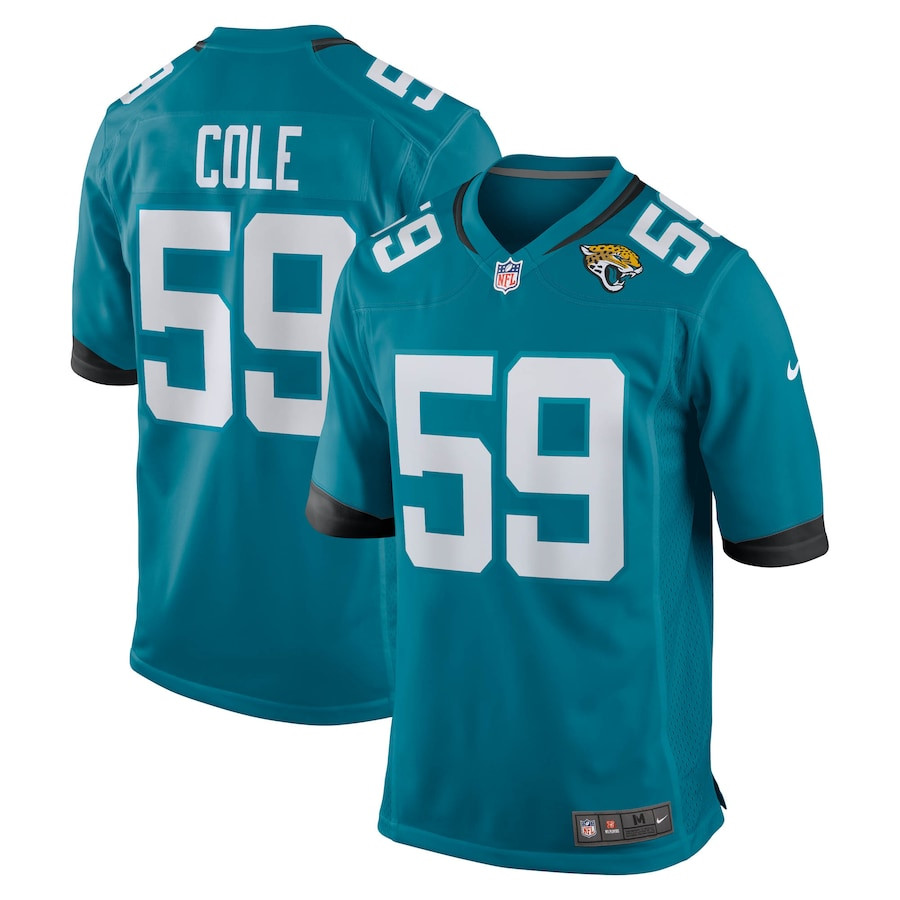 Myles Cole 59 Jacksonville Jaguars Team Game Teal NFL Jersey Men's