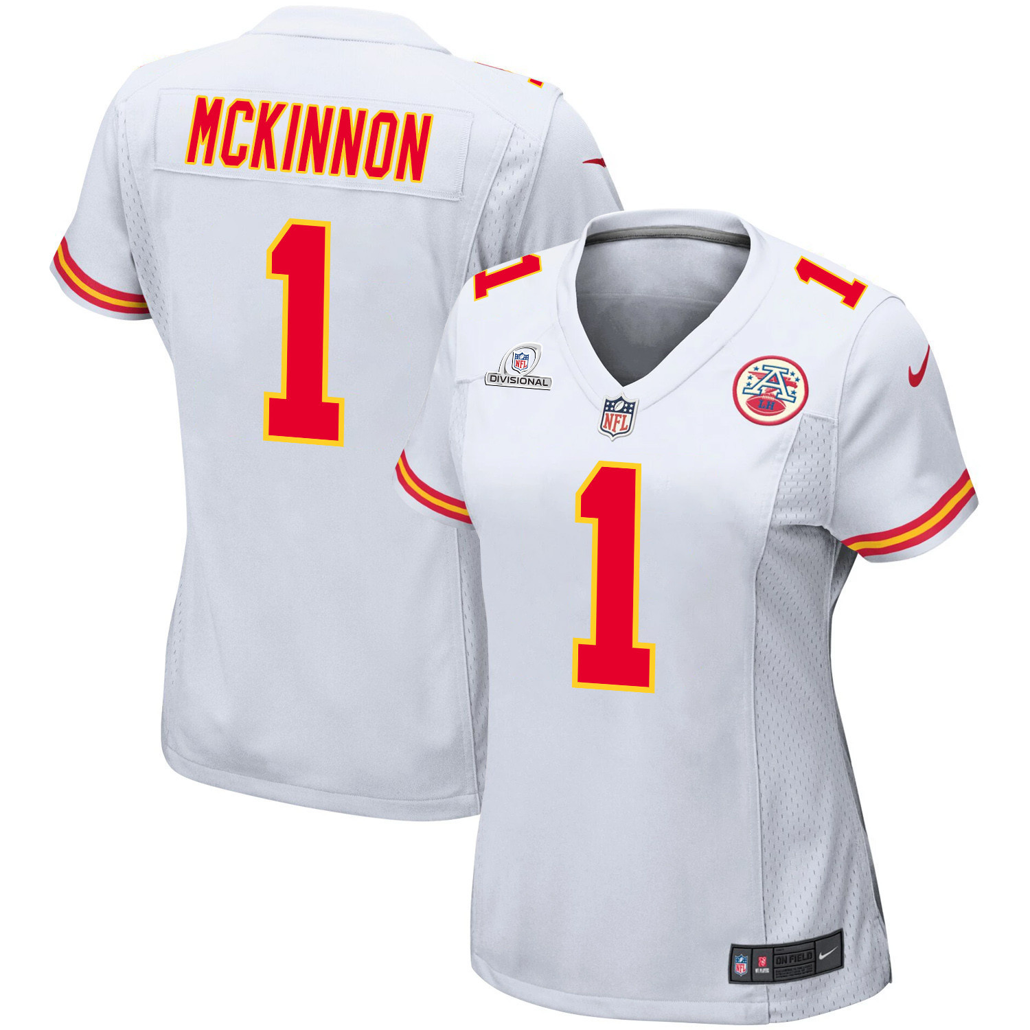 Jerick McKinnon 1 Kansas City Chiefs Super Bowl LVIII Patch Game White NFL Jersey Women's