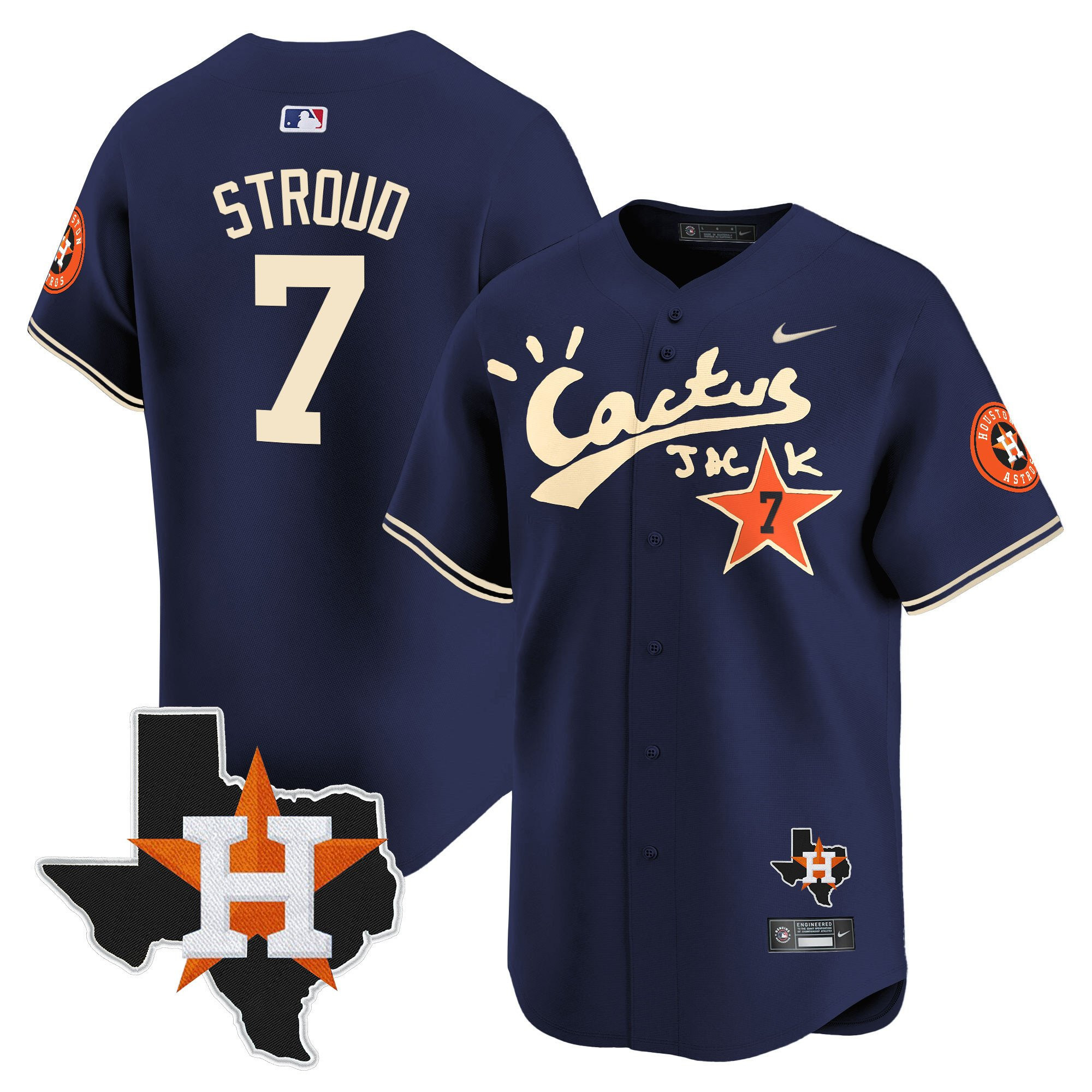 CJ. Stroud 7 Houston Astros Cactus Jack Houston Patch Navy Limited Men MLB Jersey Men's