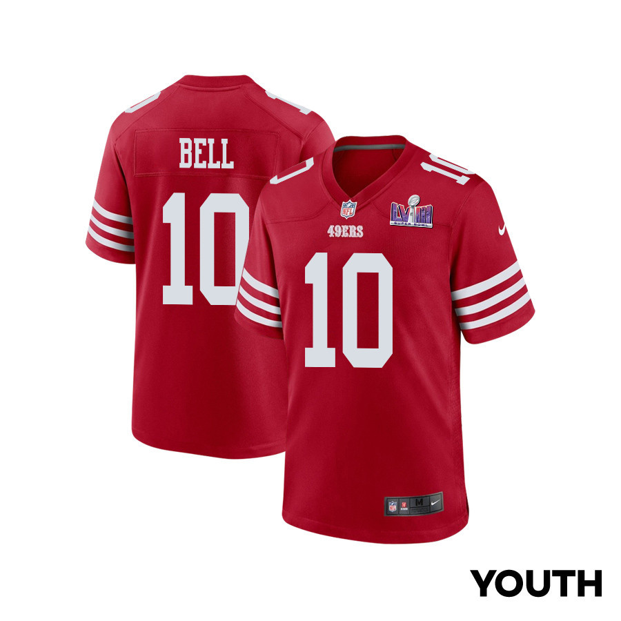 Ronnie Bell 10 San Francisco 49ers Super Bowl LVIII Patch Game Scarlet NFL Jersey Youth