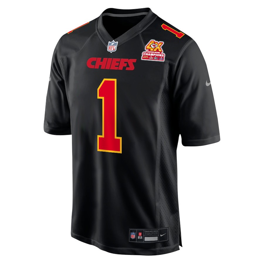 Jerick McKinnon 1 Kansas City Chiefs Super Bowl LVIII Champions 4X Fashion Game Carbon Black NFL Jersey Men's