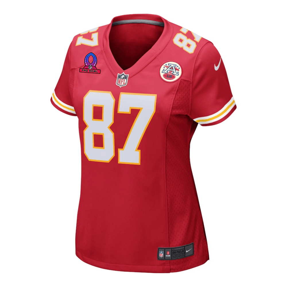 Travis Kelce 87 Kansas City Chiefs 2025 Pro Bowl Patch Game Red NFL Jersey Women's