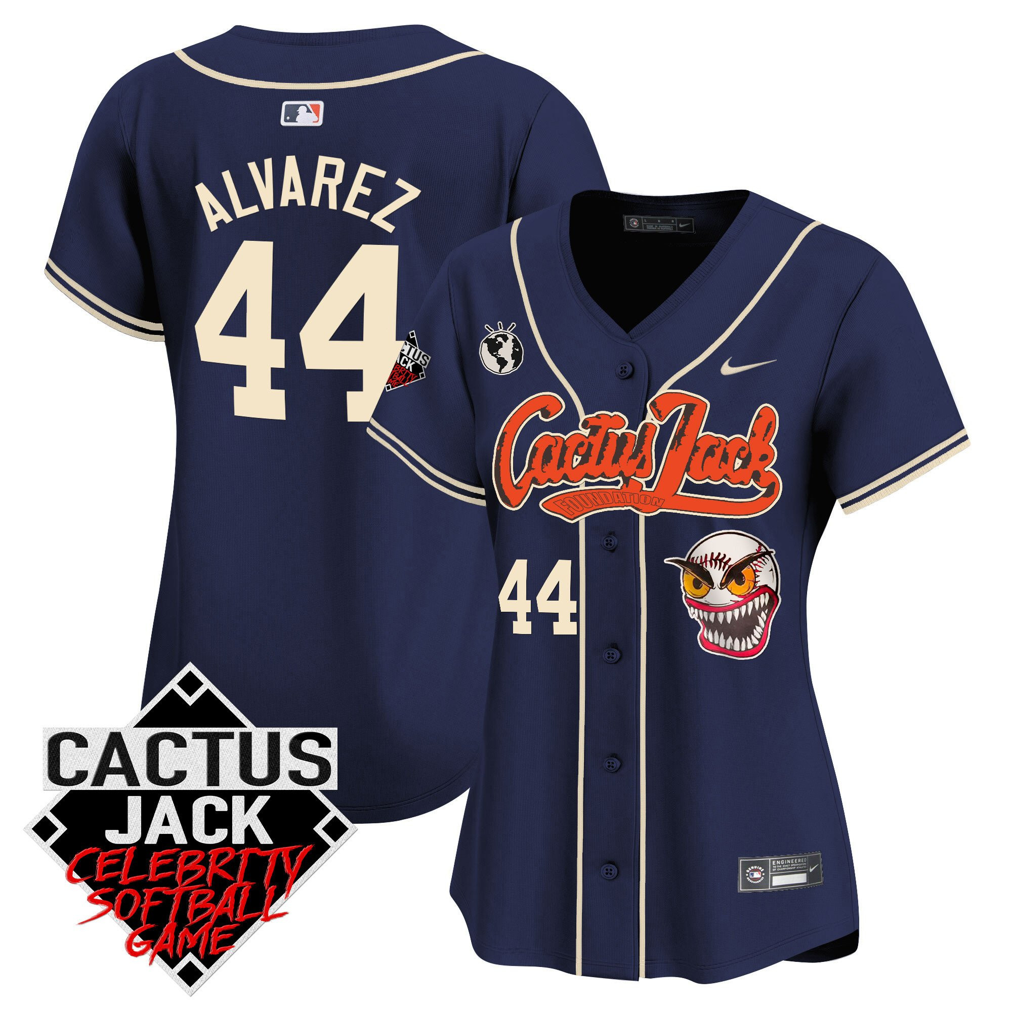 Yordan Alvarez 44 Houston Astros Cactus Jack Celebrity Softball Game Patch Navy MLB Jersey Women's