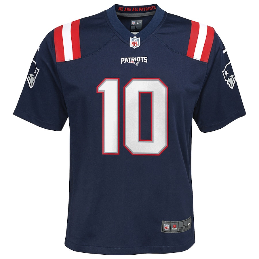 Drake Maye 10 New England Patriots 2024 Draft First Round Pick Player Game Navy NFL Jersey Youth