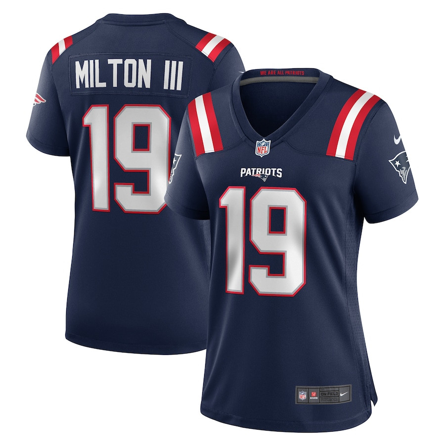Joe Milton III 19 New England Patriots Game Navy NFL Jersey Women's